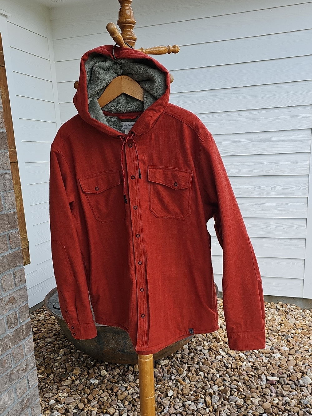 L.L. Bean Men's Hooded Shirt Jacket in Rust